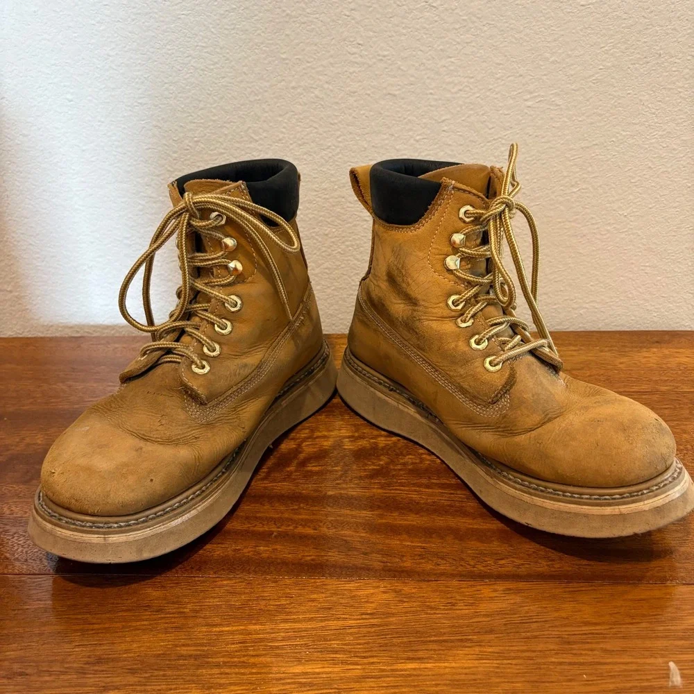 DieHard Work Boots Tan‎ Leather Lace Up Lace Up Cap Toe Mens Workwear Size 7.5 D